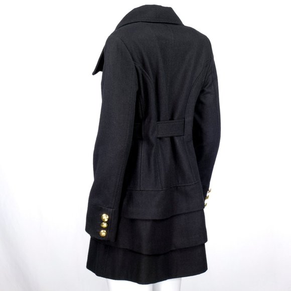 BLACK RIVET Black Wool Peplum Military Trench Coat - Picture 5 of 16